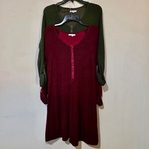 Z Supply Ribbed Thermal Henley Tunic Bundle Burgundy Olive Large Cozy